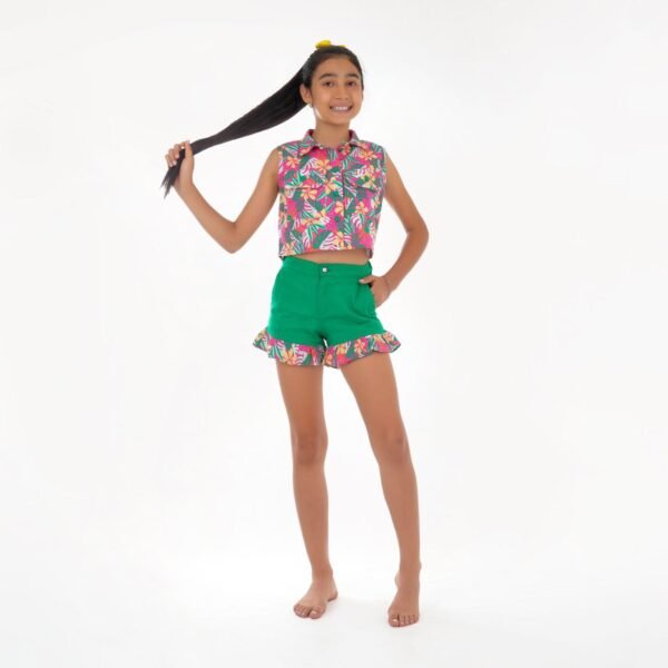 Conjunto Short Verde con Camisa Estampado Flores MARIA JOSE